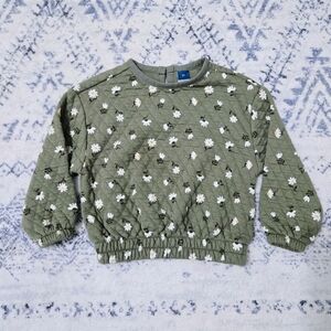 Old Navy Olive Quilted Top with White Floral, Girls 2T